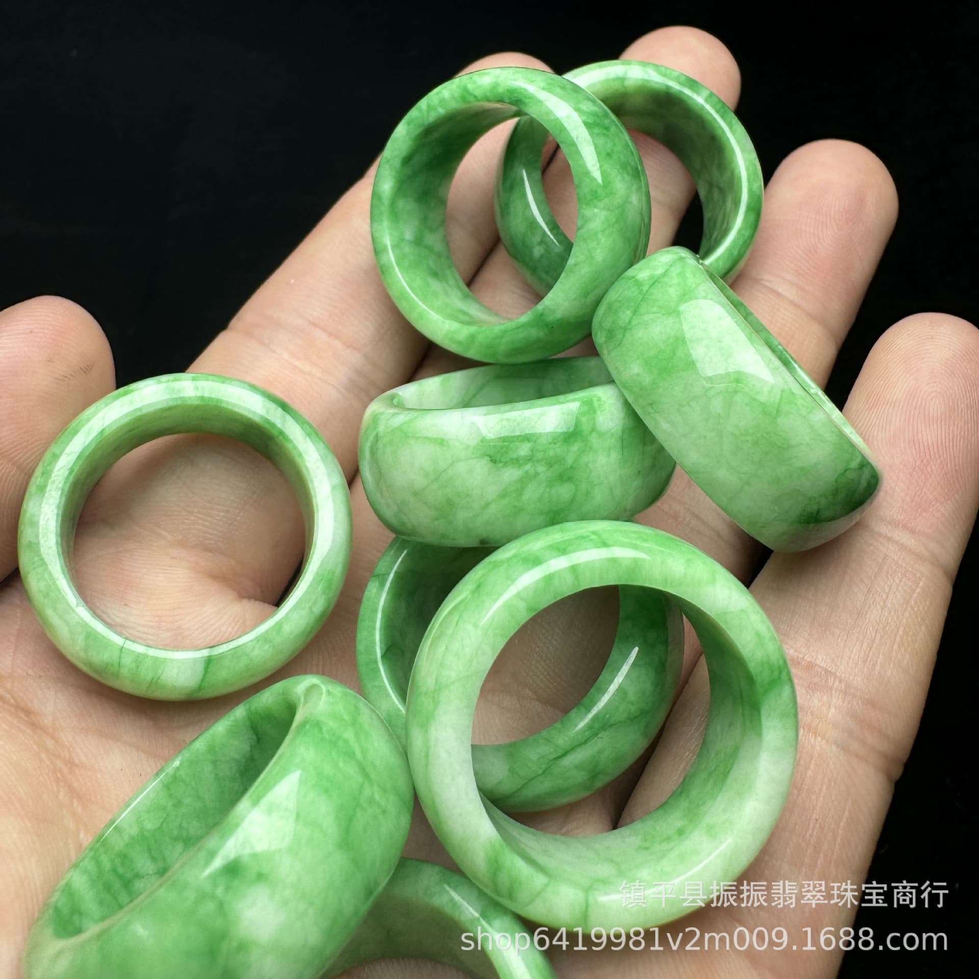 Jadeite Dry Green Yang Green Wide Ring Running Ring Wholesale DIY Jade Jewelry Coil Thumb Ring Men's and Women's Ring Accessories