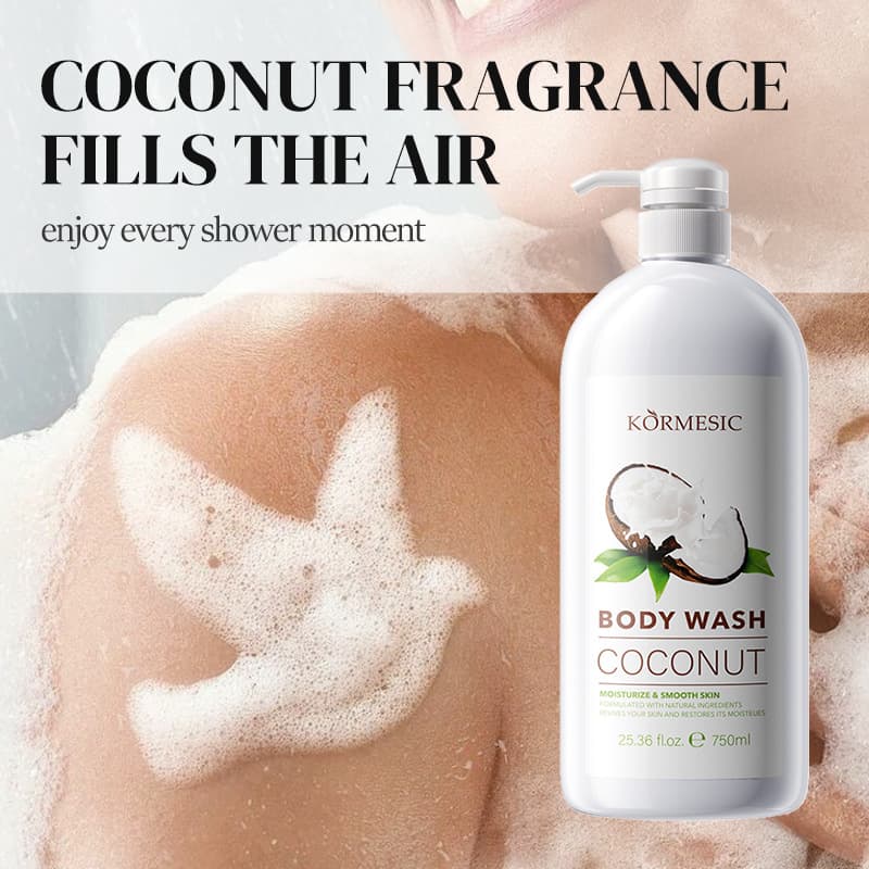 KORMESIC Coconut Shower Gel Deep Cleansing and Nourishing Body Wash Large Capacity Family Pack