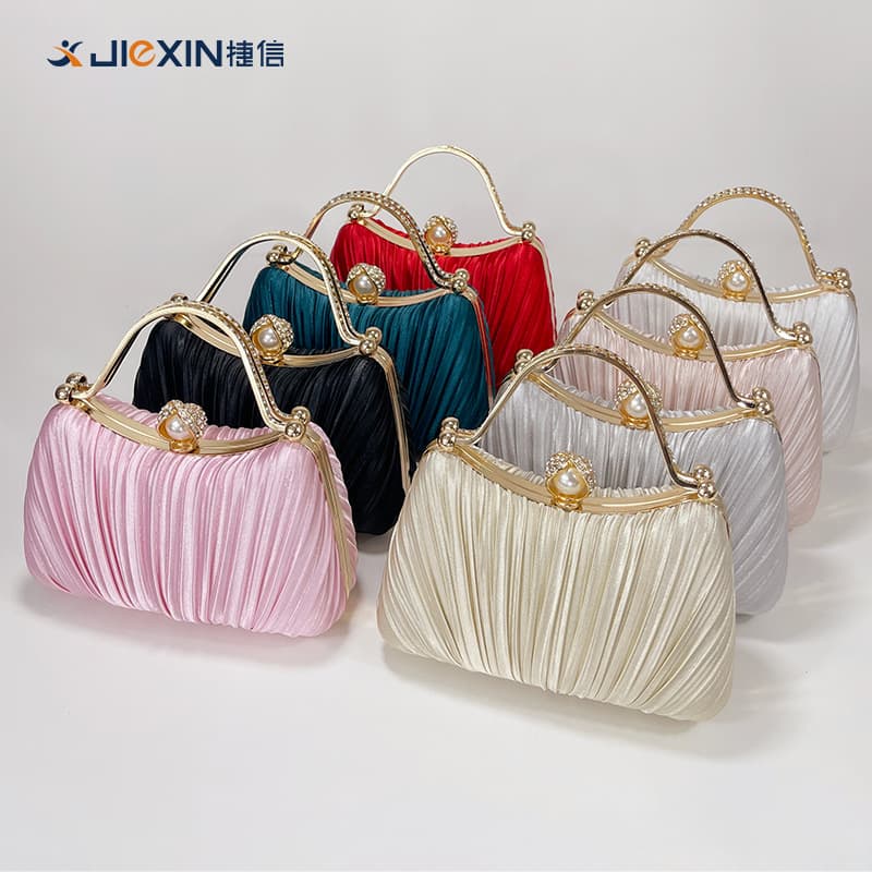 New cross-border faux silk evening clutch/handbag, high-end elegant dress/banquet pleated rhinestone-embellished handbag