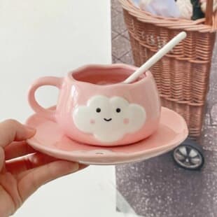 Ins Healing Hand-Painted Ceramic Mug Blue Sky Cloud Cute Hand-Pinched Coffee Cup & Saucer Birthday Gift Cup