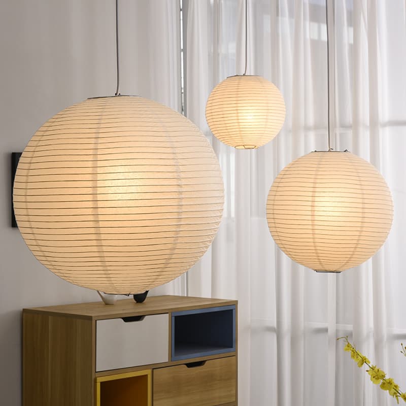 Vintage Round Rice Paper Pendant Light Japanese Wabi-Sabi Style Zen Tea Room Bar Restaurant Lamp Simple Clothing Store Decorative Light