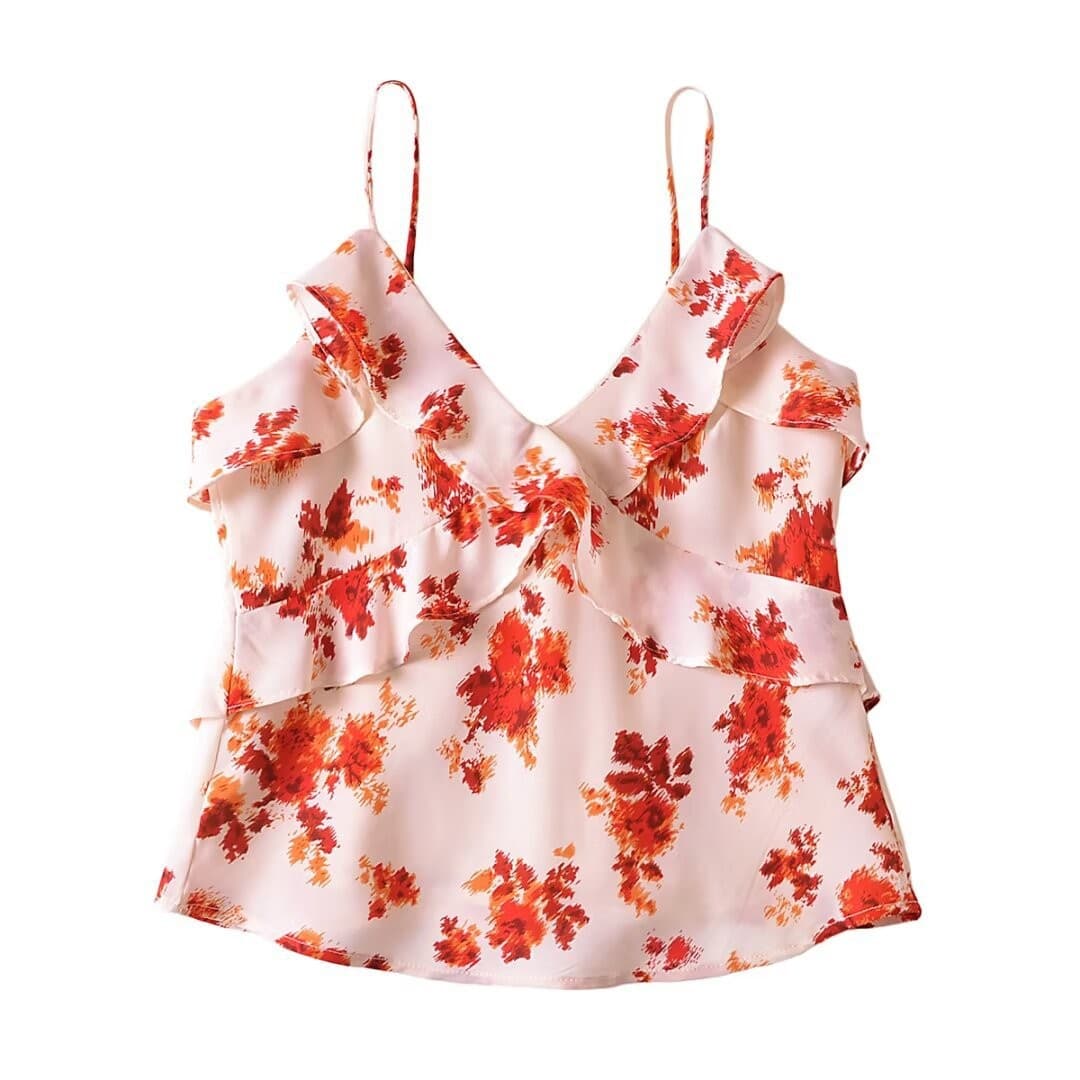 2025 Spring/Summer New Fashion V-Neck Sleeveless Ruffle Camisole Top for Women