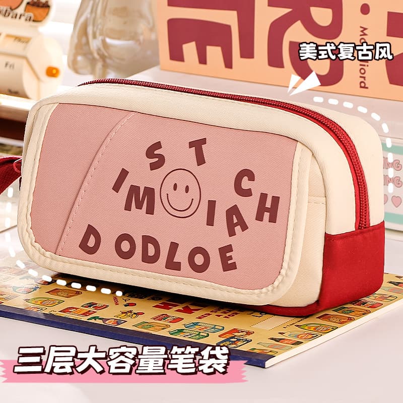 American Retro Pencil Case 2026 New Model High-Value Multi-Functional Stationery Bag for Primary and Secondary School Students Three-Layer Flip-Top Pencil Case