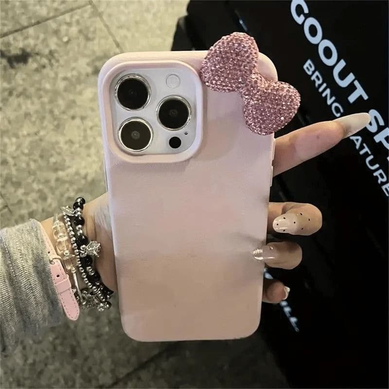 Crystal Bow Phone Case Compatible with iPhone 16 Pro Max, iPhone 15 Pro Max, Full Coverage Soft Case for iPhone 17 Pro Max