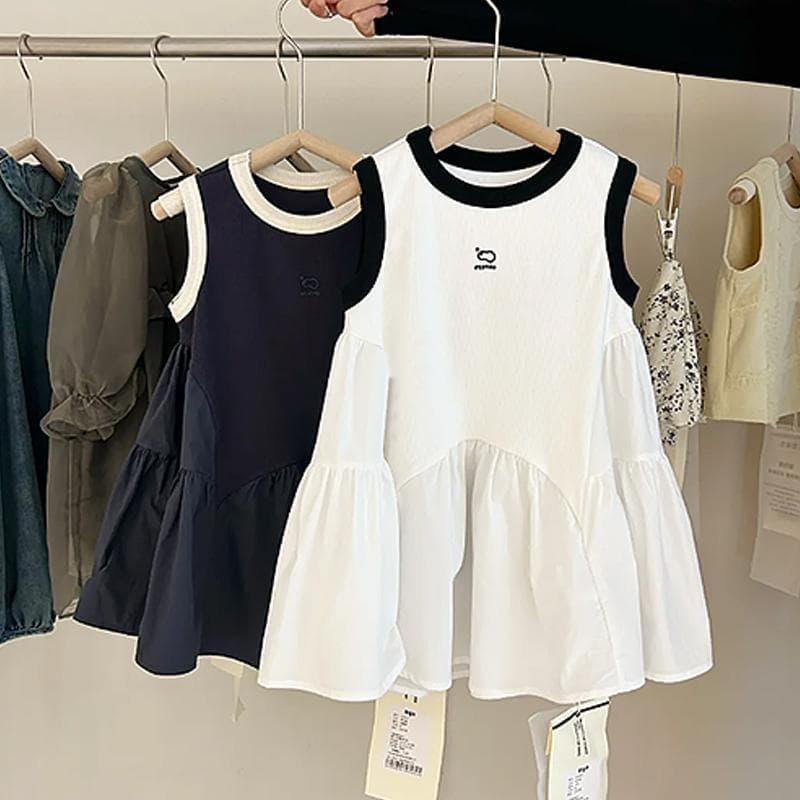 Girls' Vest Dress Summer New Style Children Baby Fashionable Princess Dress Little Girl Spliced Sleeveless Dress