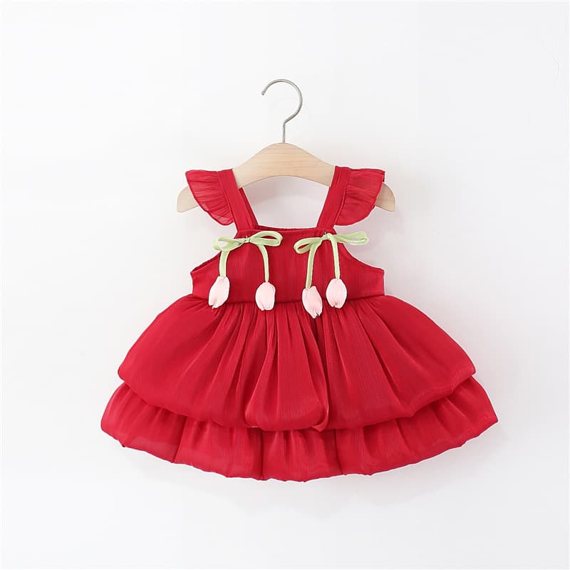 Live Supply Baby Girl Dress Summer Sweet Solid Color Princess Dress New One-Year-Old Dress Foreign Trade Wholesale Tide