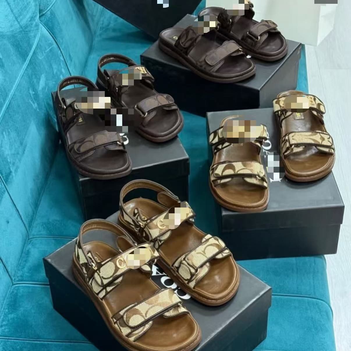 C Brand Cross-Border New Thick Sole Velcro Mid-Heel Metal Letter Buckle Sandals Border Trade European American Fashion Beach Slides