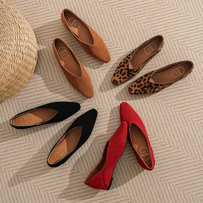 Pointed Toe Leopard Print Height Increasing Shoes for Women Autumn Winter Suede French Commuter 2-Way Flats Slip-On Shoes Grandma Shoes