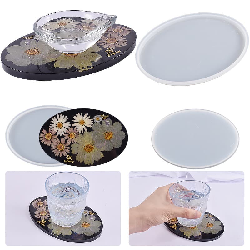 Yumeiren DIY Crystal Epoxy Oval Display Stand Mold Mirror Coaster Round Tray Silicone Mold