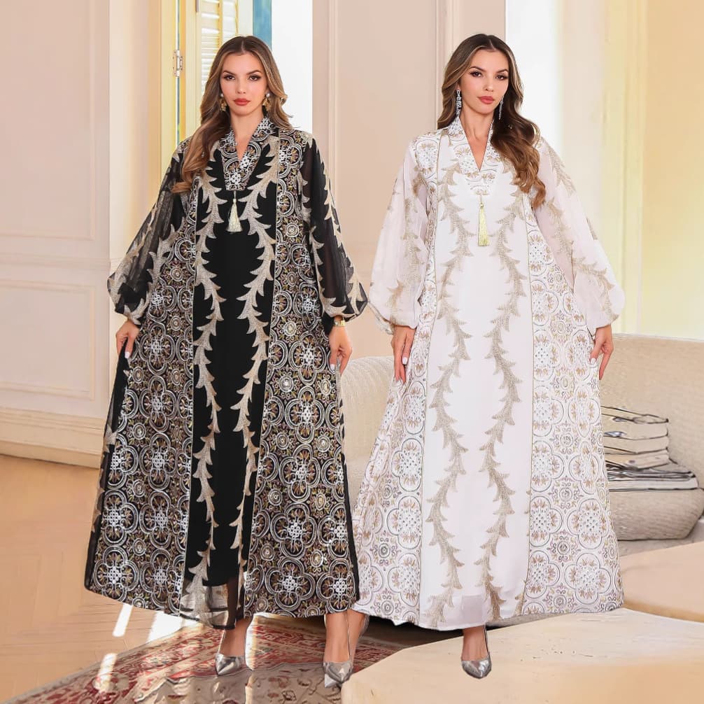 In-stock factory wholesale women's long dress, heavy craftsmanship holiday party luxury dress, summer mesh embroidered dress