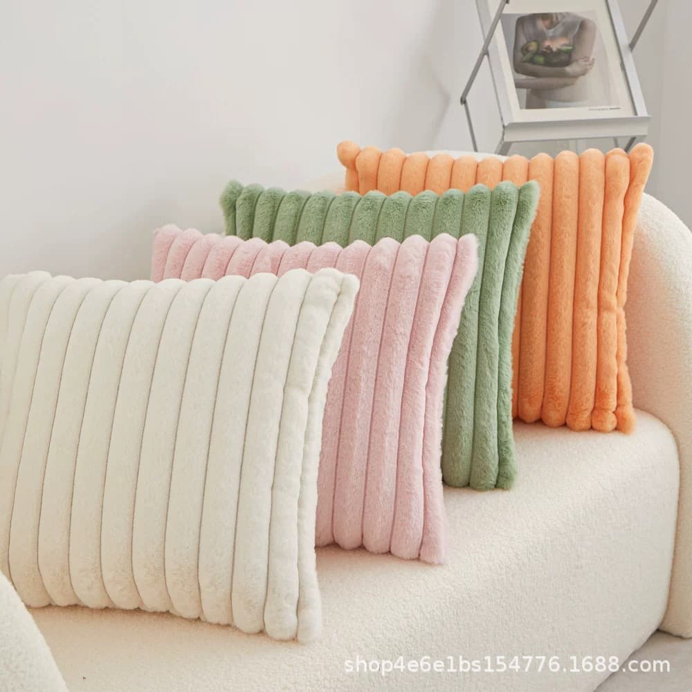 Amazon Hot-Selling Ins-Style Pillow Cover, Rabbit Fur Chunky Plush Cushion Cover for Living Room Sofa Bed Headrest
