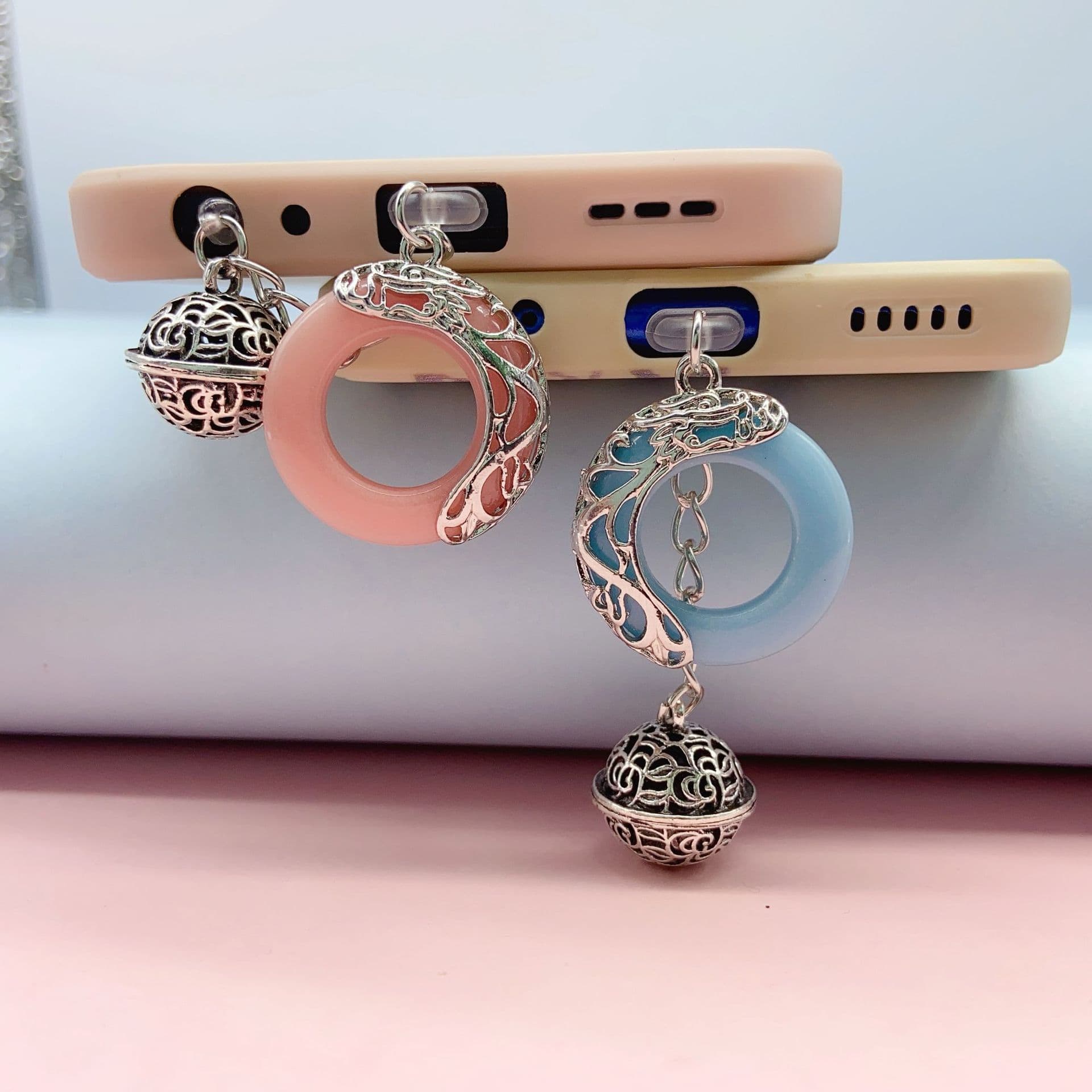 Glow-in-the-Dark Luminous Stone Blue Pink Guardian Phone Dust Plug Charging Port Stopper Pendant Type-C and ISO Interface