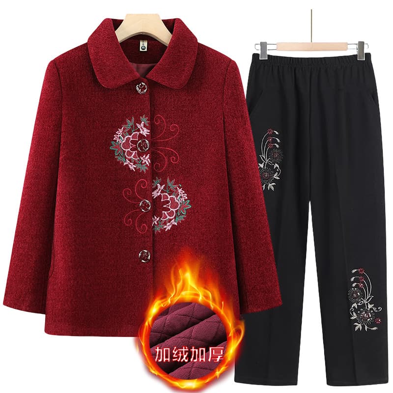 Wool-blend Coat for Seniors Spring/Autumn Lightweight Jacket for Elderly Women