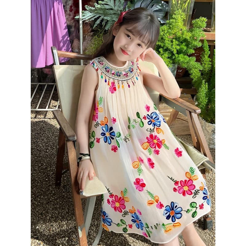 Girls Dress Summer 2025 New Fashionable Princess Dress Vest Dress Halter Neck Dress for Kids Beach Vacation