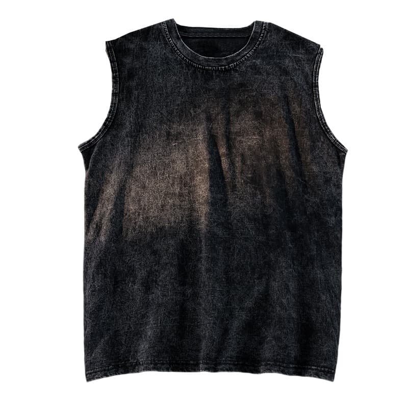 Washed Distressed Cotton Sleeveless Vest Unisex Cool Feel Plus Size Loose Top Vintage Style Artistic Retro