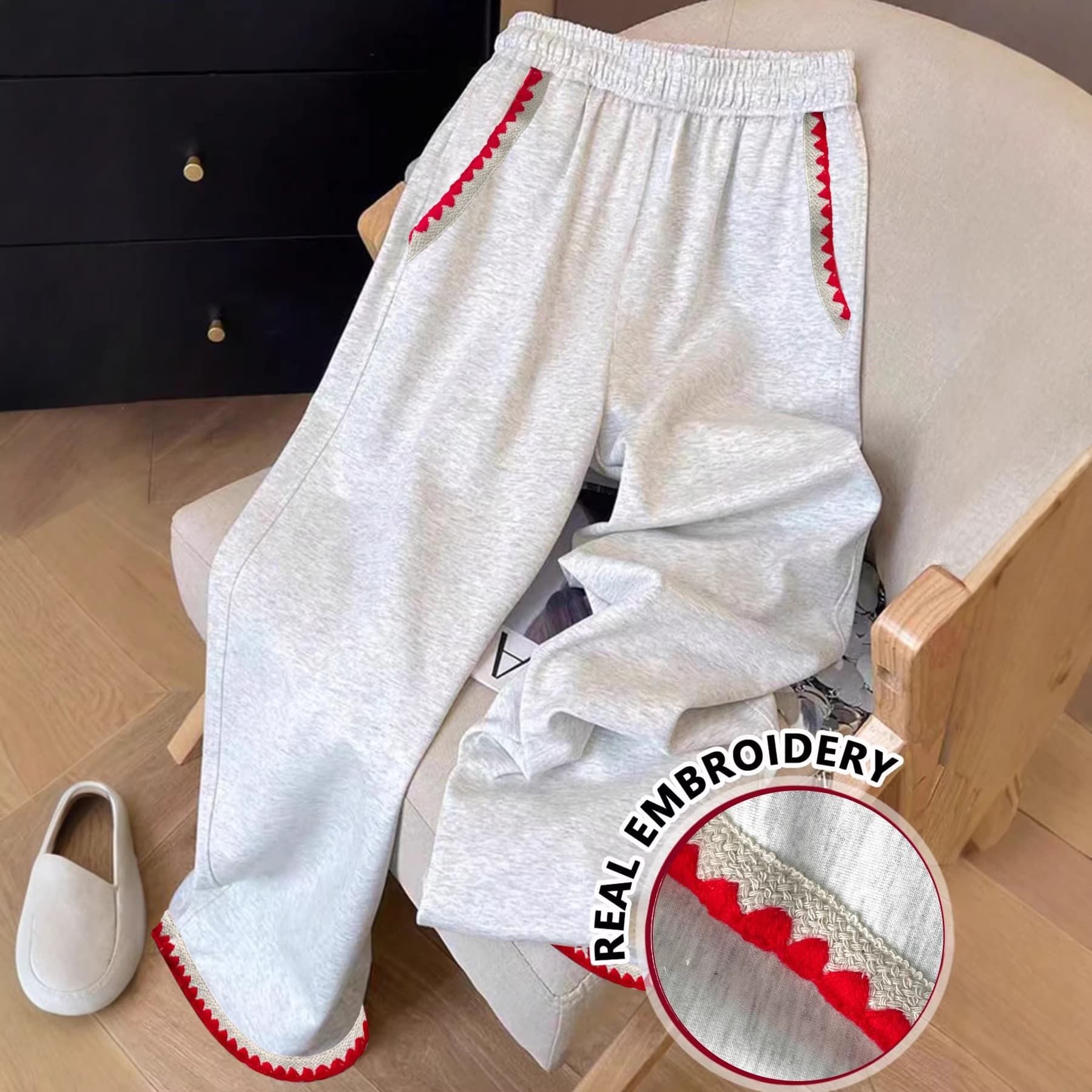 In Stock 2026 EU/US Cross-Border Amazon Wish Fashion Versatile Contrast Lace High-Waist Casual Loose Sweatpants for Women