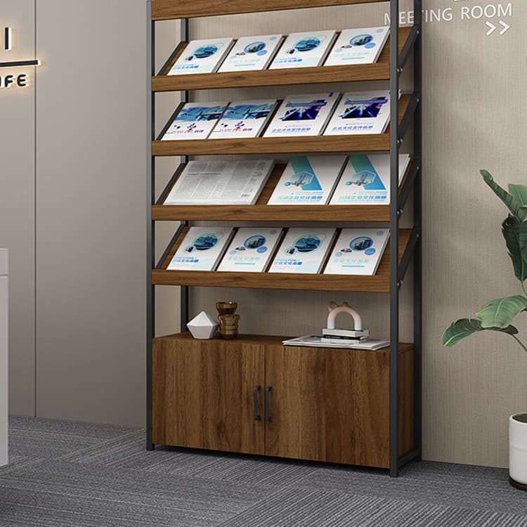 Newspaper rack, magazine rack with cabinet door, book and periodical leaflet display rack, information storage rack, floor-standing office storage rack