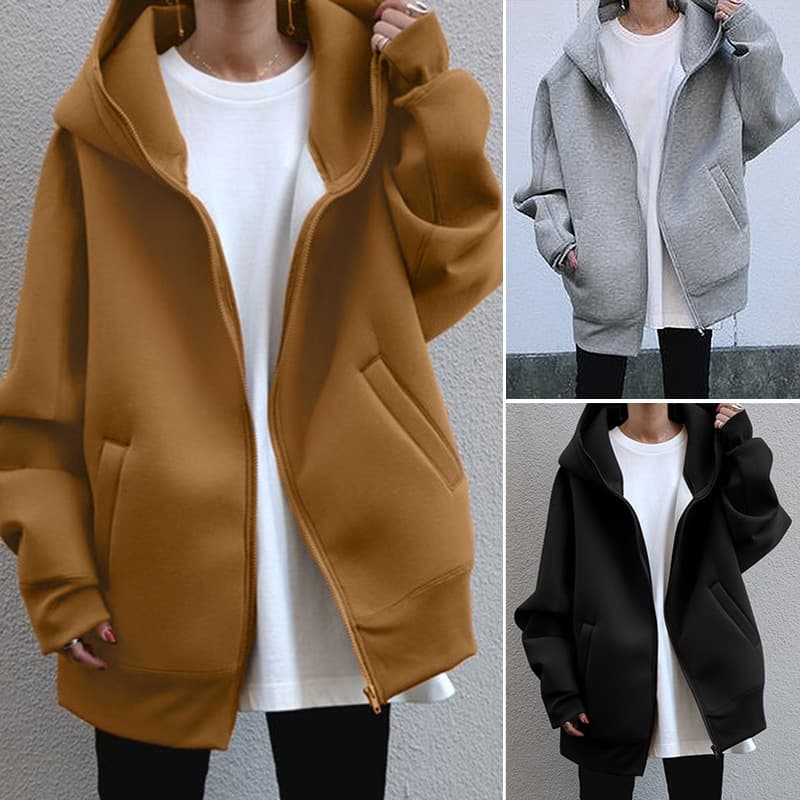 2023 New Autumn Winter Fashion Street Hoodie Zip Up Long Hooded Fleece Sweatshirt