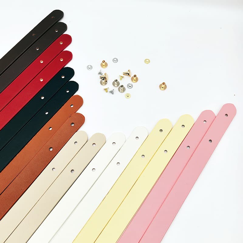 DIY Hyuna woven bag with studded PU two-hole handle, handmade bag, leather accessories, in stock and wholesale.