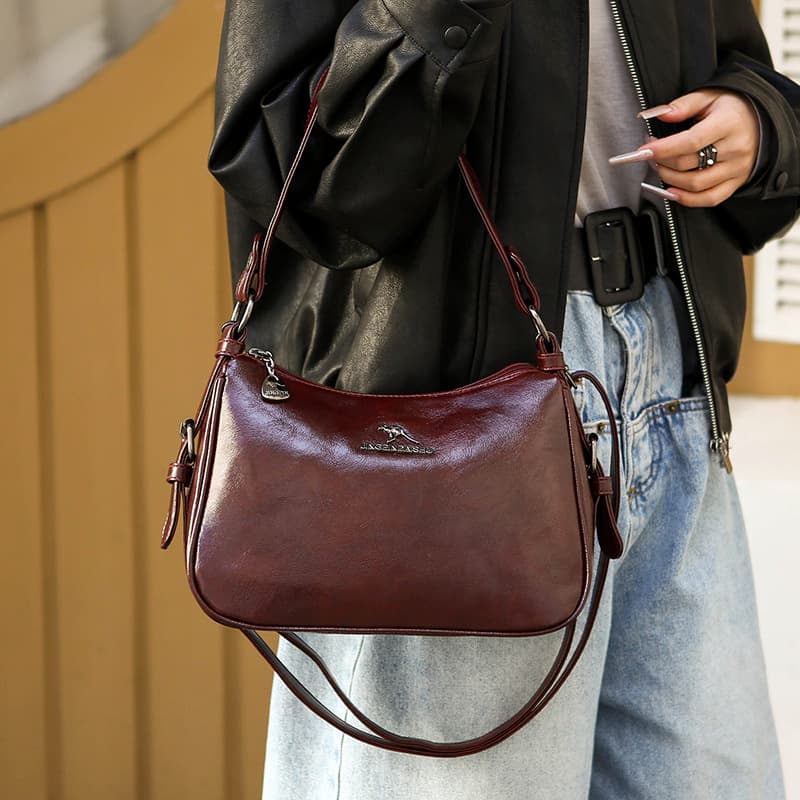 2024 Underarm Bag Women's Soft Leather Mom Bag New Multi-layered Fashion Handheld Crossbody Bag Versatile Middle-aged Women's Bag