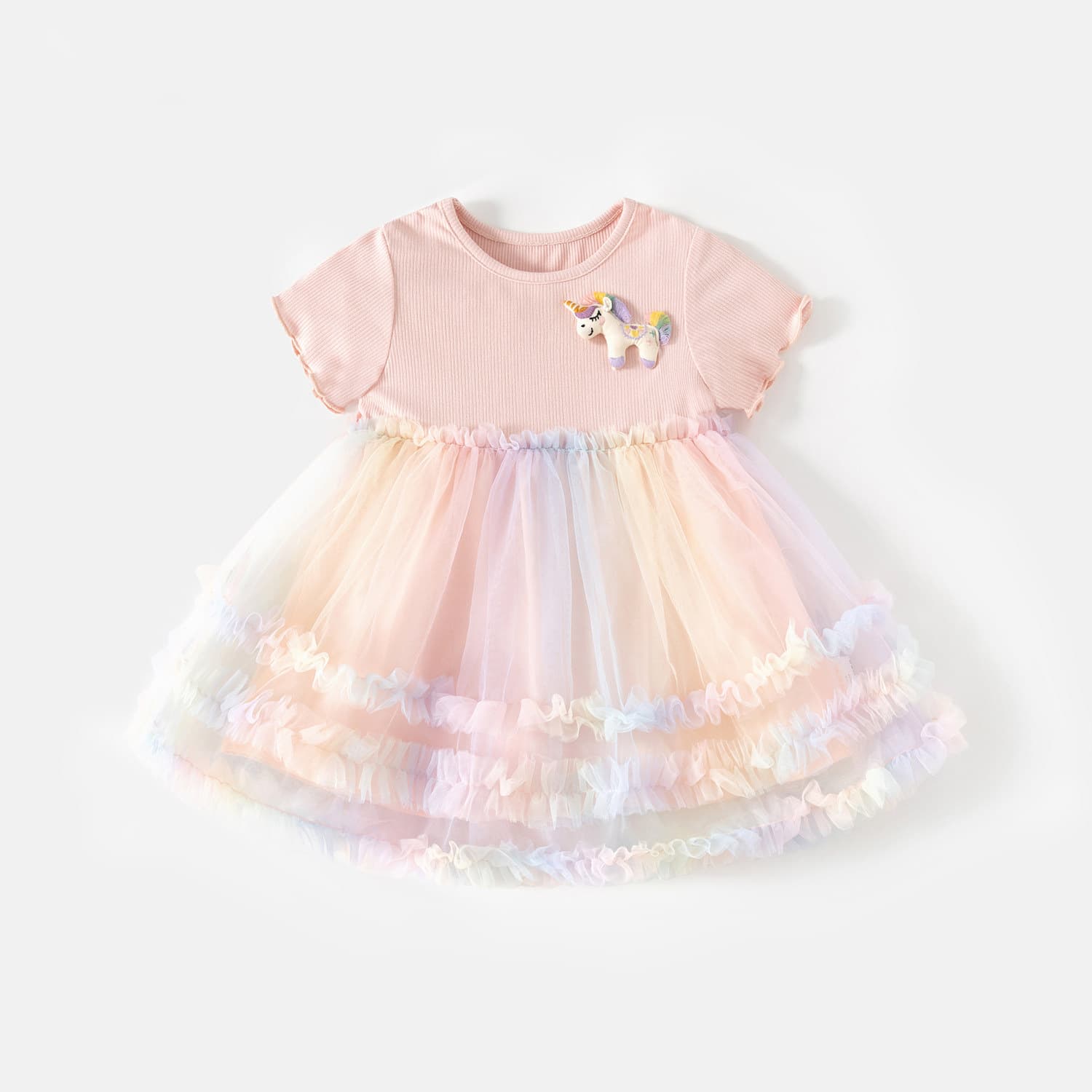 Girls Dress Fashion Summer New Children Stylish Little Girl Princess Dress Solid Color Mesh Dress