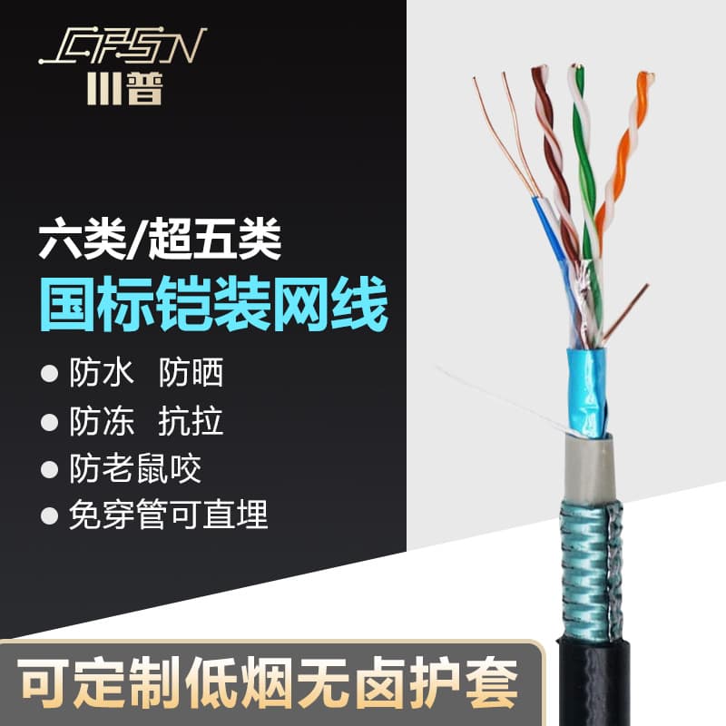National Standard Armored Category 6 Network Cable Shielded Direct Burial Low Smoke Zero Halogen LSZH-UTP/FTP CAT5E/6A Rodent-Proof