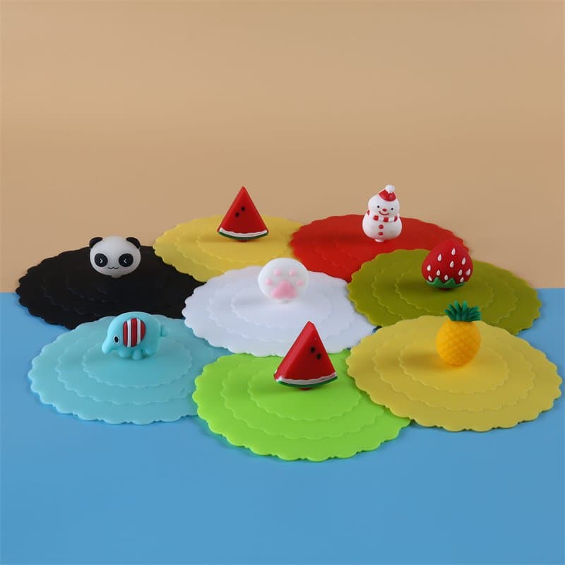 Cartoon Cup Lid Set Cute Fresh Style Multi-piece One Pack Deal Accessories Dustproof Mark Cup Lid Kitchen Tableware