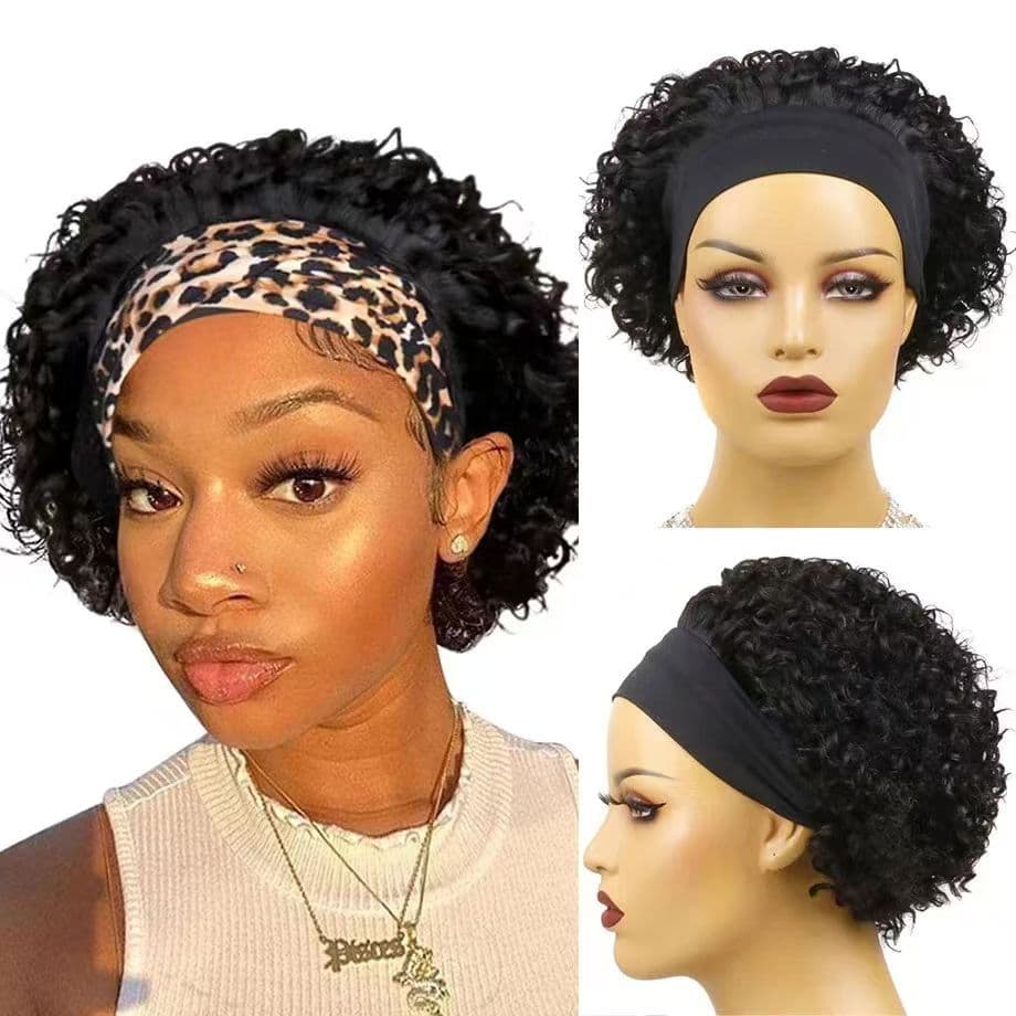 Headband Curly Short Wig 100% Brazilian Human Hair Africa Wig