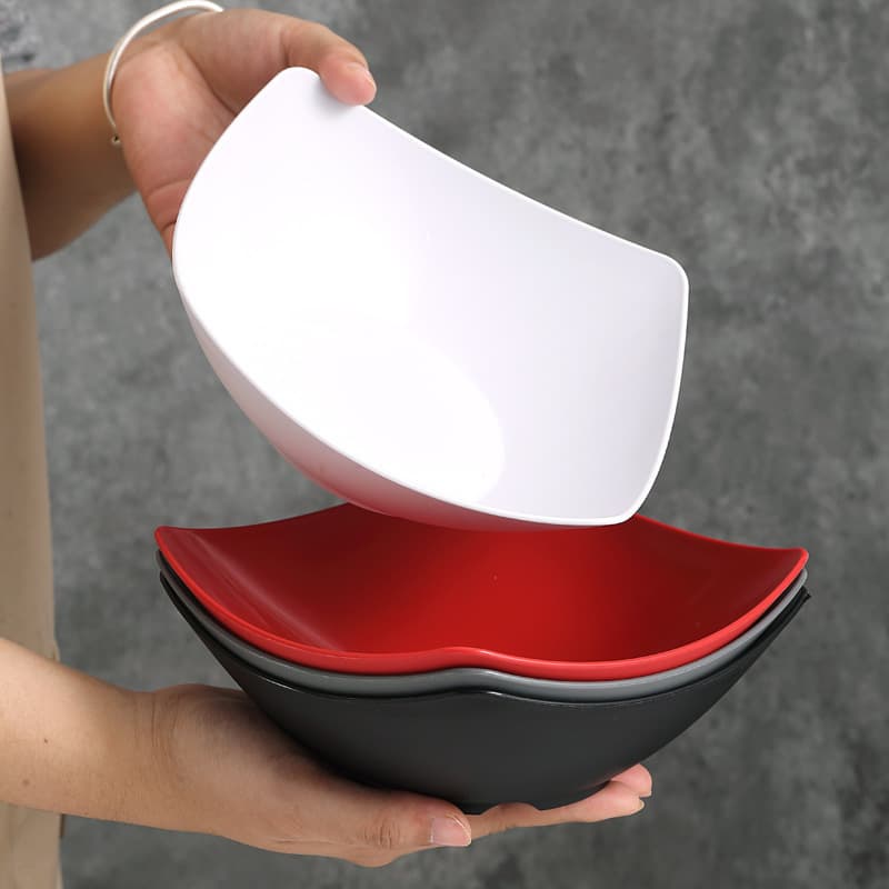 Cross-border TEMU Hot Selling Plastic PP Soup Bowl Square Bowl Home Use Vegetable Plate Western Salad Bowl Vegetable Dish Curved Edge Fruit Plate