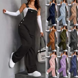 Women's Pocket Sleeveless Solid Straight Tube Workwear Jumpsuit, Loose Casual Jumpsuit for Summer
