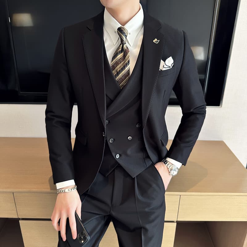 Men's Slim Fit Three-Piece Suit, British Style Fashion Suit Set, Light Business One-Button Suit for Best Man and Emcee
