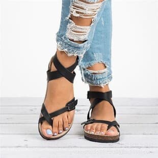 Summer Buckle Sandals for Women Roman Sole Wrap Toe Wish 2025 Amazon Cork Large Size Sandals