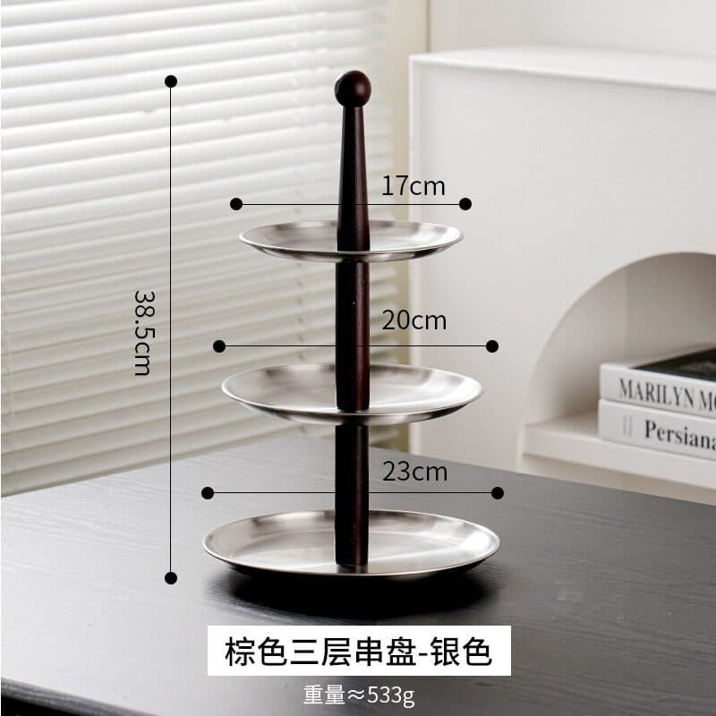Premium Light Luxury Ins Style Multi-Layer Stainless Steel Fruit Plate Nordic Living Room Coffee Table Pastry Snack Display Tray Dessert Stand