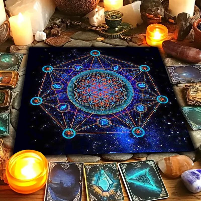 Cross-Border Hot Selling Vintage Zodiac Altar Cloth Five-Pointed Star Tarot Black Oracle Cloth Tarot Table Cloth Mat