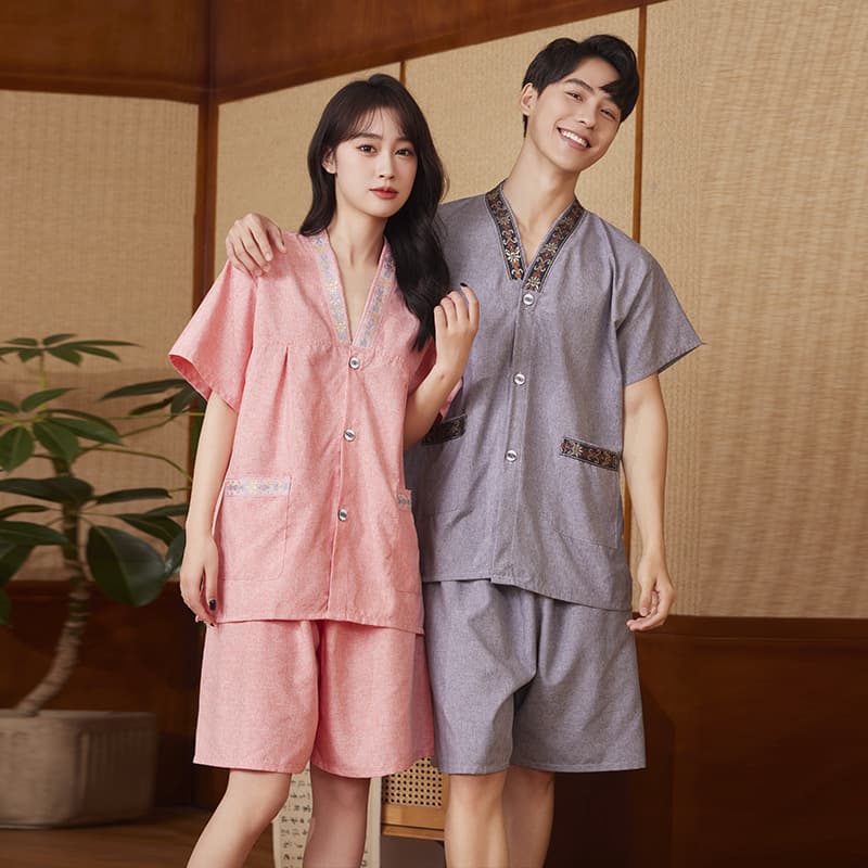 Women's Chest Double Layer Linen Sauna Suit Men Large Size Couples Set Bath Center Bathrobe Sauna Suit Wholesale Breathable