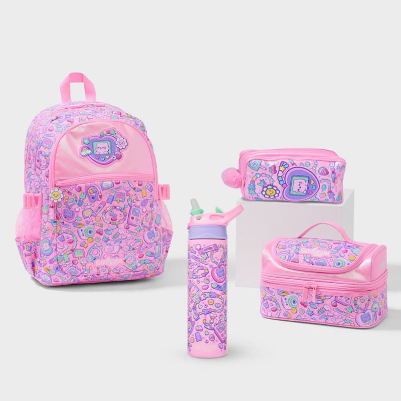 Australian Smiggle Backpack Stationery Set for Primary School Students, Featuring Video Game Cat Design, Cute Children's Water Bottle, Lunch Bag, and Pencil Case