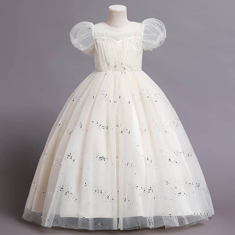 Girls Princess Dress Cape Lace Summer Wedding Dress Star Sequins Dress Party Piano Performance Long Gown