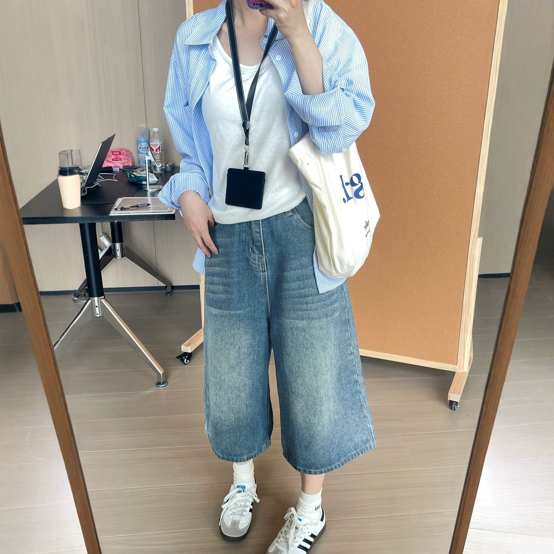 Star Patch Full Print Washed Seven-Tenths Pants Women 2026 Summer Thin Loose Slim Wide Leg Casual Shorts