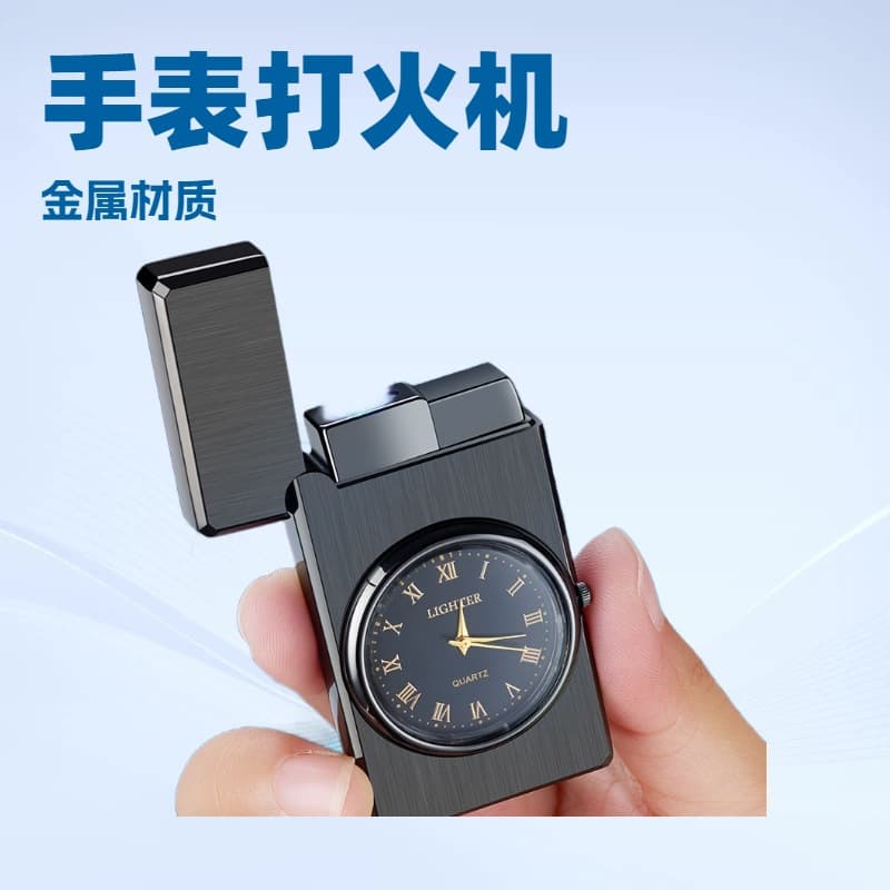 HF608 Creative Electronic Watch Lighter Metal Direct Jet Blue Flame Windproof Gift Loud Sound Lighter Factory Wholesale