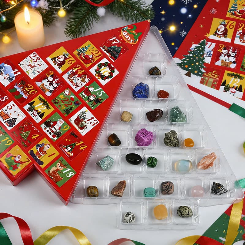 Cross-border hot selling 24 grid natural crystal raw stone rolling stone mine mark blind box Christmas children's gift box wholesale