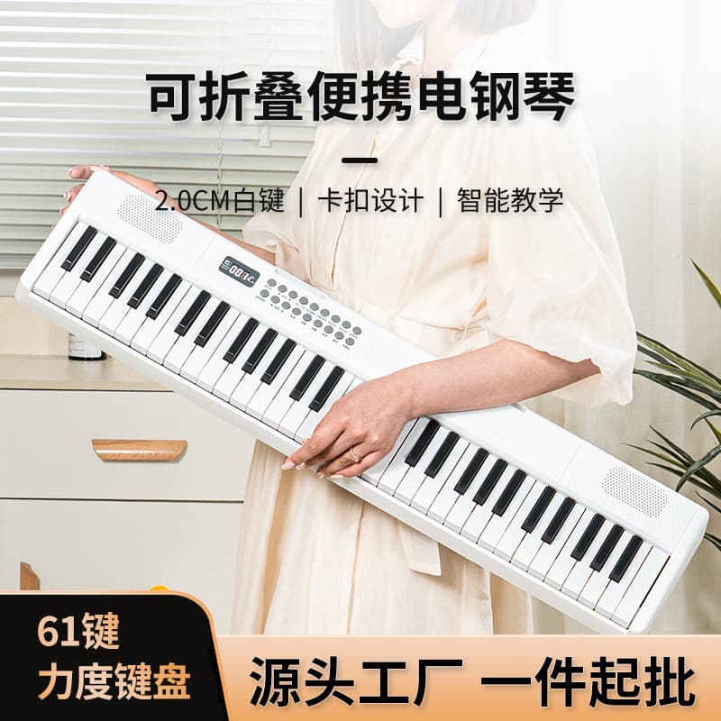 Entry-Level Foldable Portable Piano for Beginners, Children, Students, Home Use, Wholesale, Multi-Function Rechargeable 61-Key Electronic Keyboard