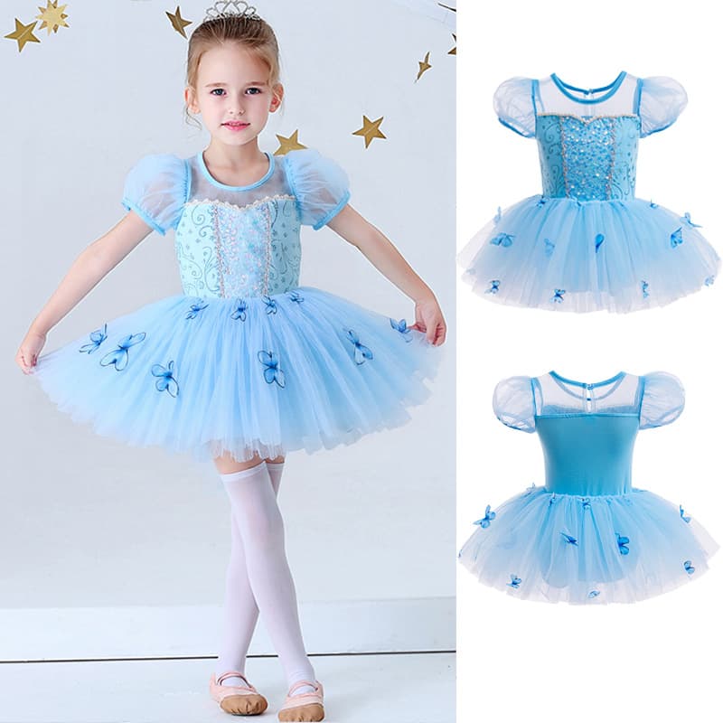 Girls Ballet Tutu Dress Performance Costume Elsa Princess Blue Sequin Dance Tutu Skirt Halloween
