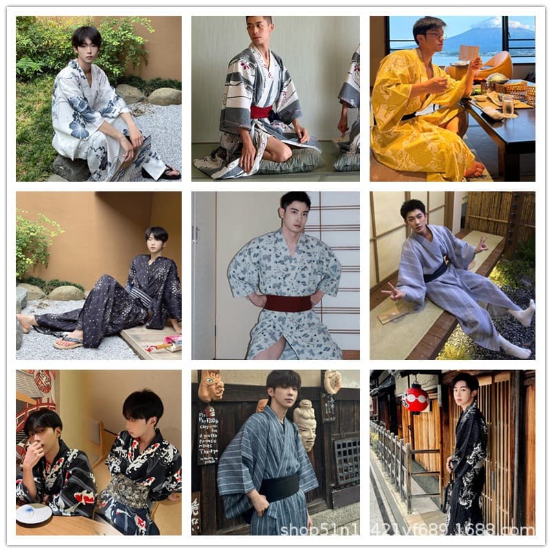Japanese Kimono Photo Real Men's Traditional Robe Samurai Yukata Photography Japanese Photo Clothing Script Set