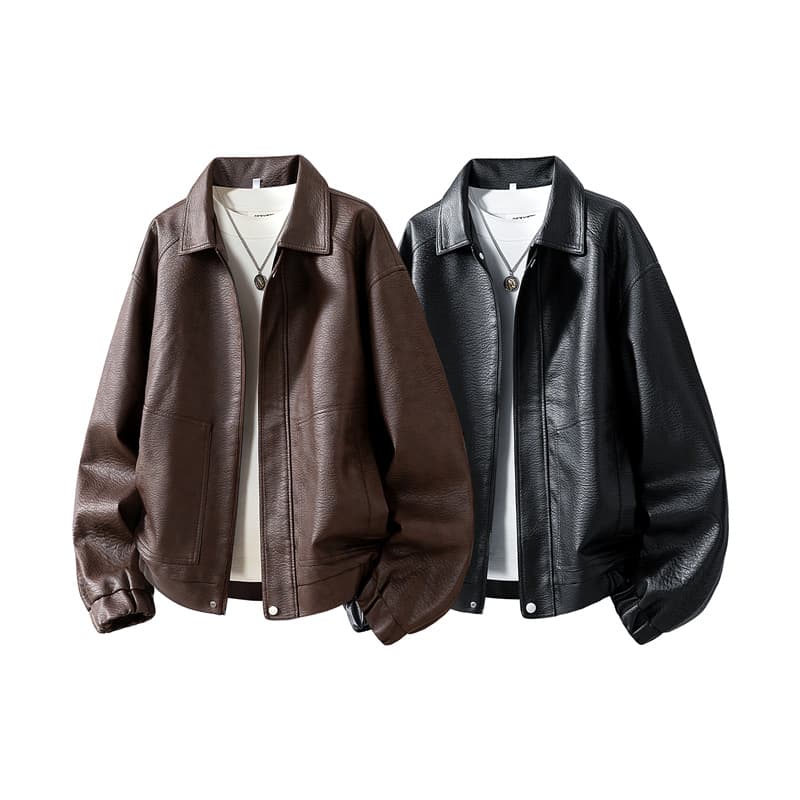 Low price control 120] Binjie Maillard color motorcycle leather jacket for men, loose casual PU leather jacket, spring