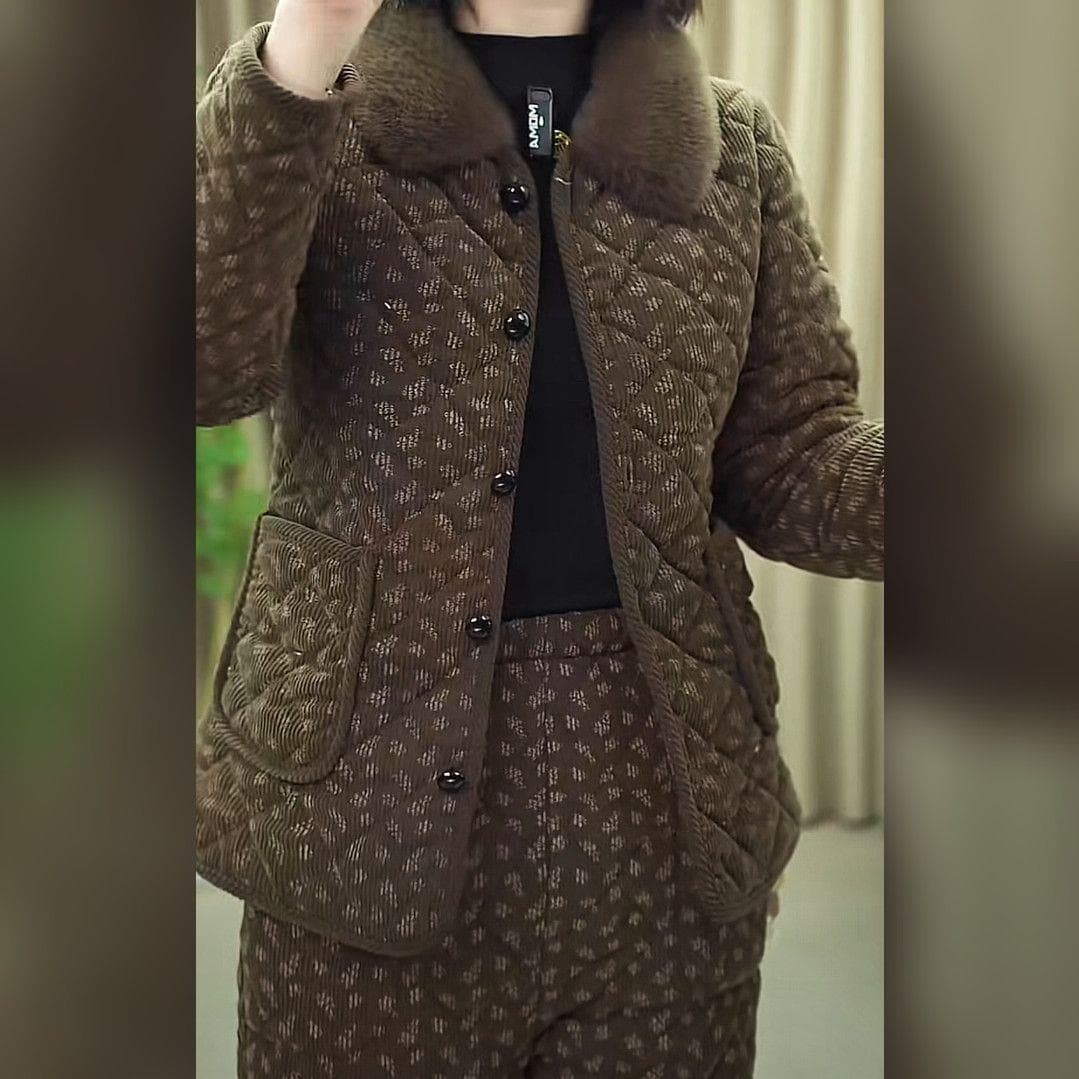 New Women's Cotton Coat and Pants Set for Middle-Aged and Elderly Mothers, Winter Warm Suit with Fleece Lining, Thickened Two-Piece Set