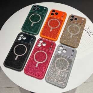 Luxury Full Rhinestone Magnetic Phone Case Apple 17 ProMax Lens Full Coverage Anti-Drop Sparkle Premium 16 Protective Cover