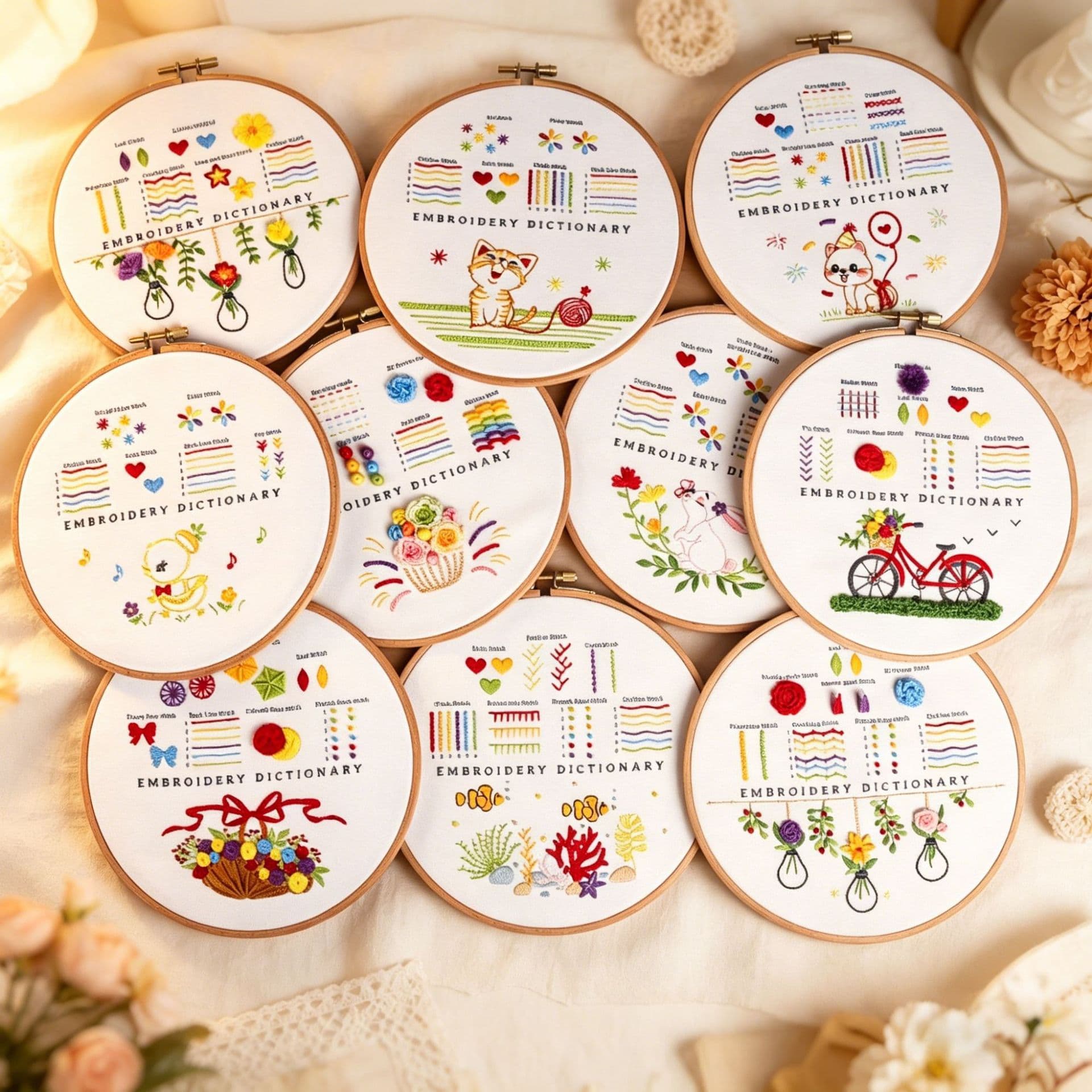 Embroidery diy novice basic stitch practice teaching material package handmade needlework set learning cross stitch tools