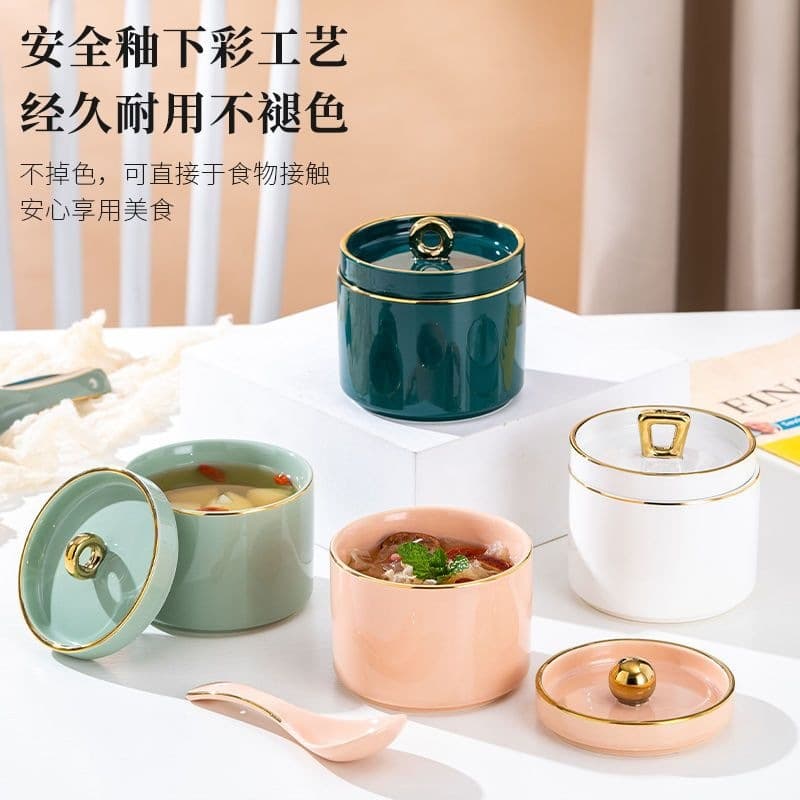 Ceramic Stew Pot Double Boiler for Home and Commercial Use Soup Stew Pot Soup Plate Stew Bird's Nest Dessert Cup Steamed Egg Bowl Single Serving