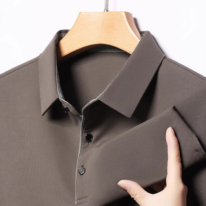 Popular cross-border off-site short-sleeved T-shirt summer loose casual solid color middle-aged men high-end seamless lapel top