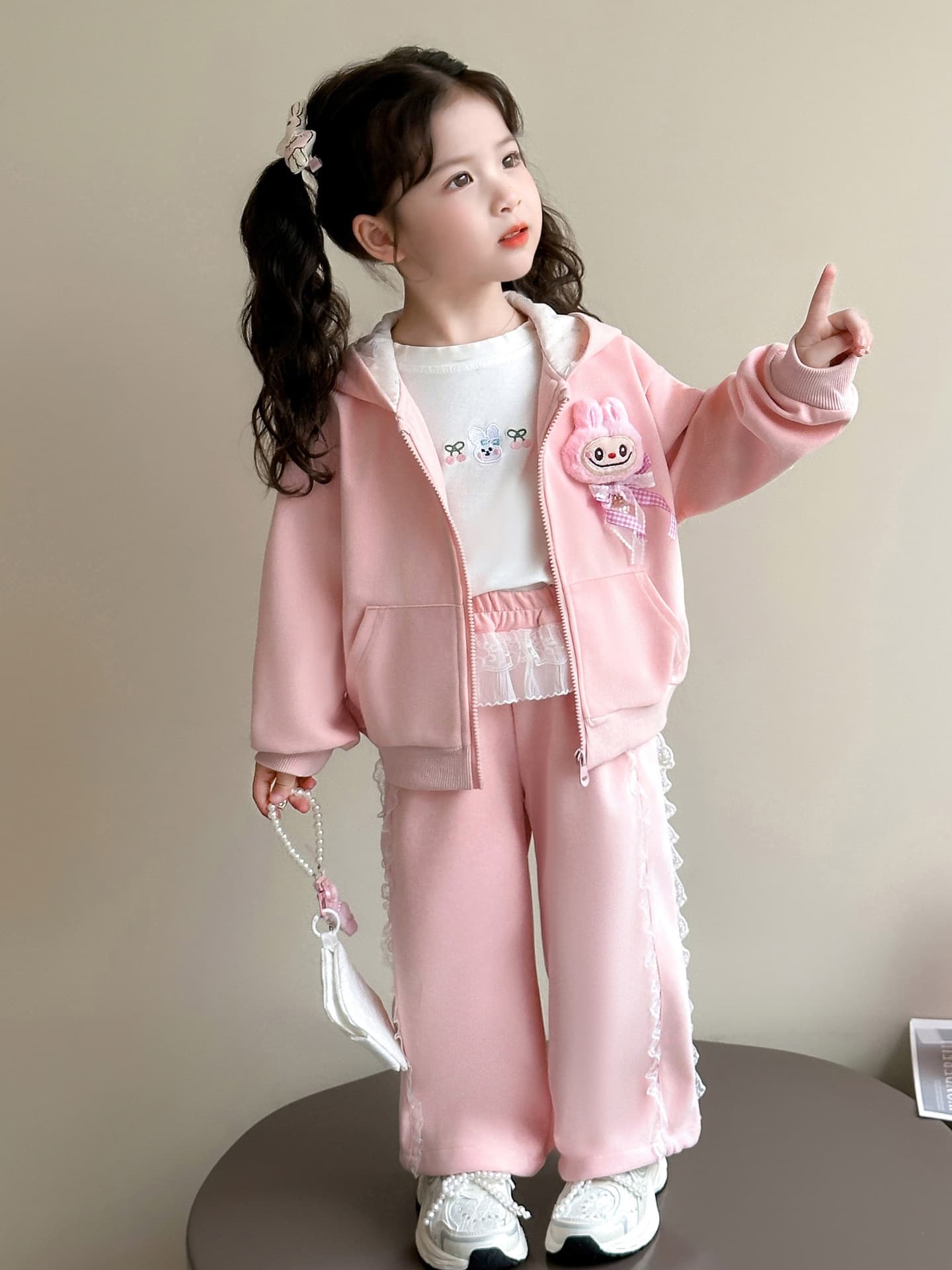 Labubu Girls' Autumn Hooded Jacket Set 2025 New Style Children's Spring and Autumn Clothes for Girls, Cute Cartoon